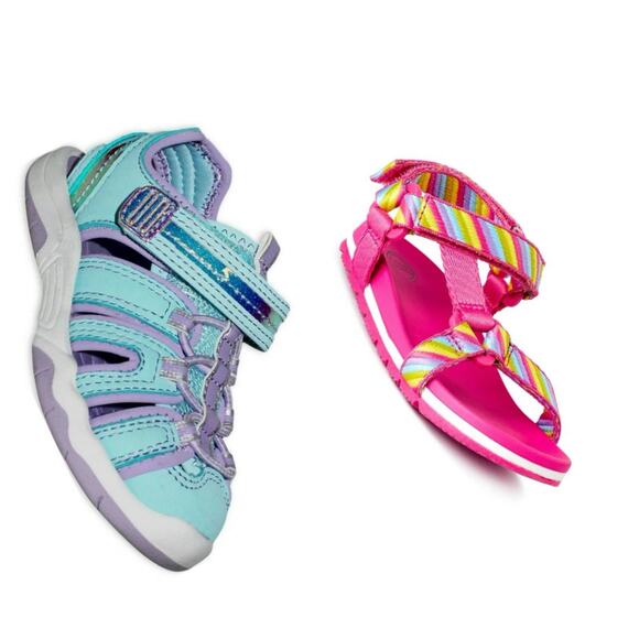2 pair Wonder Nation Toddler Girls Sandals , Size 7, Pink, Blue, Purple, New - Picture 1 of 8
